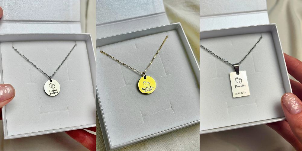 Personalizovaný šperk jako památka na narození miminka Náhrdelníky k narození miminka se jmény dětí a datem narození